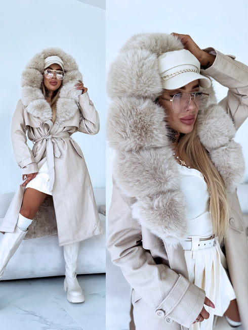 "PUDDING CV2184" ādas imitācijas trencis - BEIGE